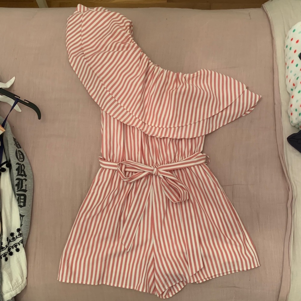 Boutique One-Shoulder Striped Romper